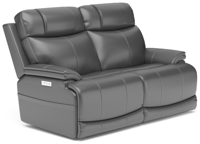 Claude Dual Power Headrest and Lumbar Support Reclining Sofa in Light Grey  Genuine Leather, 1 - Fred Meyer