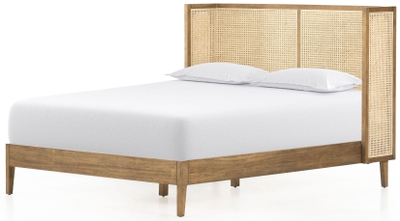 Four Hands Prescott Sydney Wood King Panel Bed in Black Wash Natural Cane