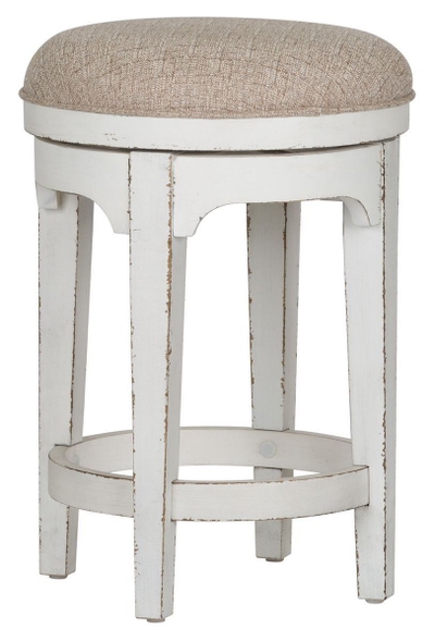 Modern Farmhouse Heavy Distressing White Console Swivel Stool from Liberty