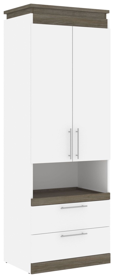 20W Narrow Storage Cabinet with Doors, Drawers and Pull-Out Shelf in White & Walnut Grey by Bestar