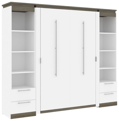 20W Narrow Storage Cabinet with Doors, Drawers and Pull-Out Shelf in White & Walnut Grey by Bestar