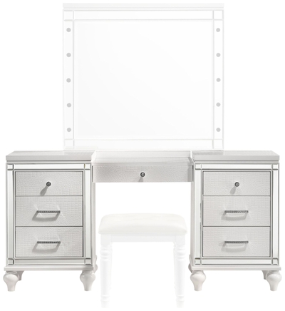 Percy White 7 drawer Glass Top Vanity Desk with Lighting From Coaster  Furniture