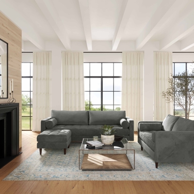 Modern Living Room Sets Gray Velvet Upholstered Chair & Loveseat