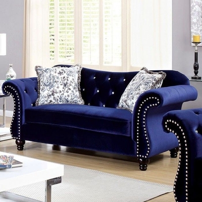 armen living winston antique blue bonded leather sofa