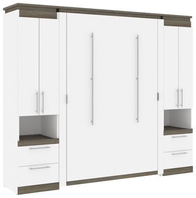 20W Narrow Storage Cabinet with Doors, Drawers and Pull-Out Shelf in White & Walnut Grey by Bestar