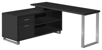 Keizer 3-piece L-shape Office Desk Set Black and Silver