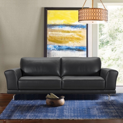 Franz 87 Modern Blue Genuine Leather Sofa From Armen Living