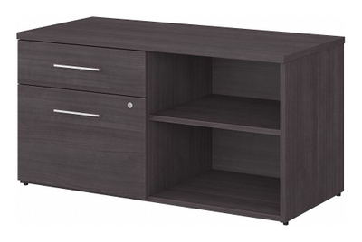 Bush Business Furniture Hybrid Office Storage Cabinet with Drawers and Shelves Black Walnut