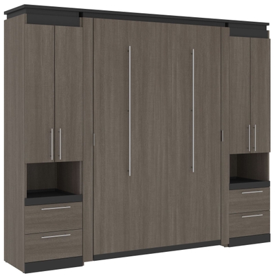 20W Narrow Storage Cabinet with Doors, Drawers and Pull-Out Shelf in Bark Gray & Graphite by Bestar