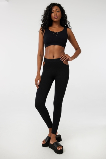 Ardene Honeycomb Cinched-Back Leggings in Black, Size, Polyester/Spandex
