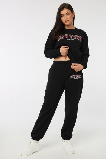 Ardene Mid Rise Double Cargo Sweatpants in Black, Size Large, Polyester/Cotton, Fleece-Lined