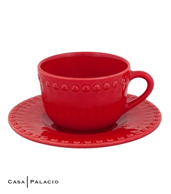 Bordallo Pinheiro. Fantasia - Taza Café con Platillo Rojo