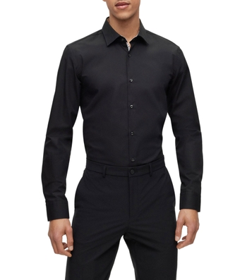 Boss: de vestir negra lisa de manga larga con algodón elástico italiano | El Palacio de Hierro