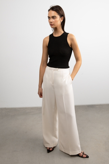 Cropped Length 26 Twill Wide Leg Pant