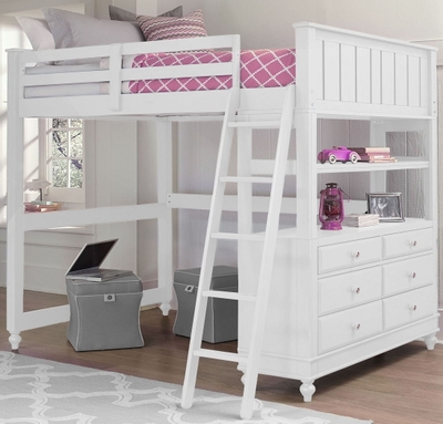Full Loft Bed With Desk From Ne Kids, Lake House White Twin Loft Bed With Desktop
