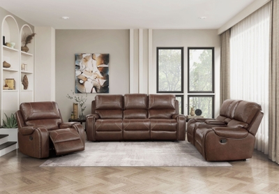 Bastrop Brown Leather Reclining Living
